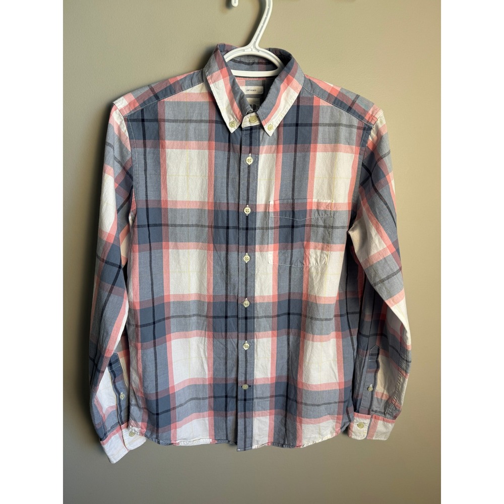Gap Mens Bright Guava Plaid Untucked Shirt XS Preppy Casual Button Down School